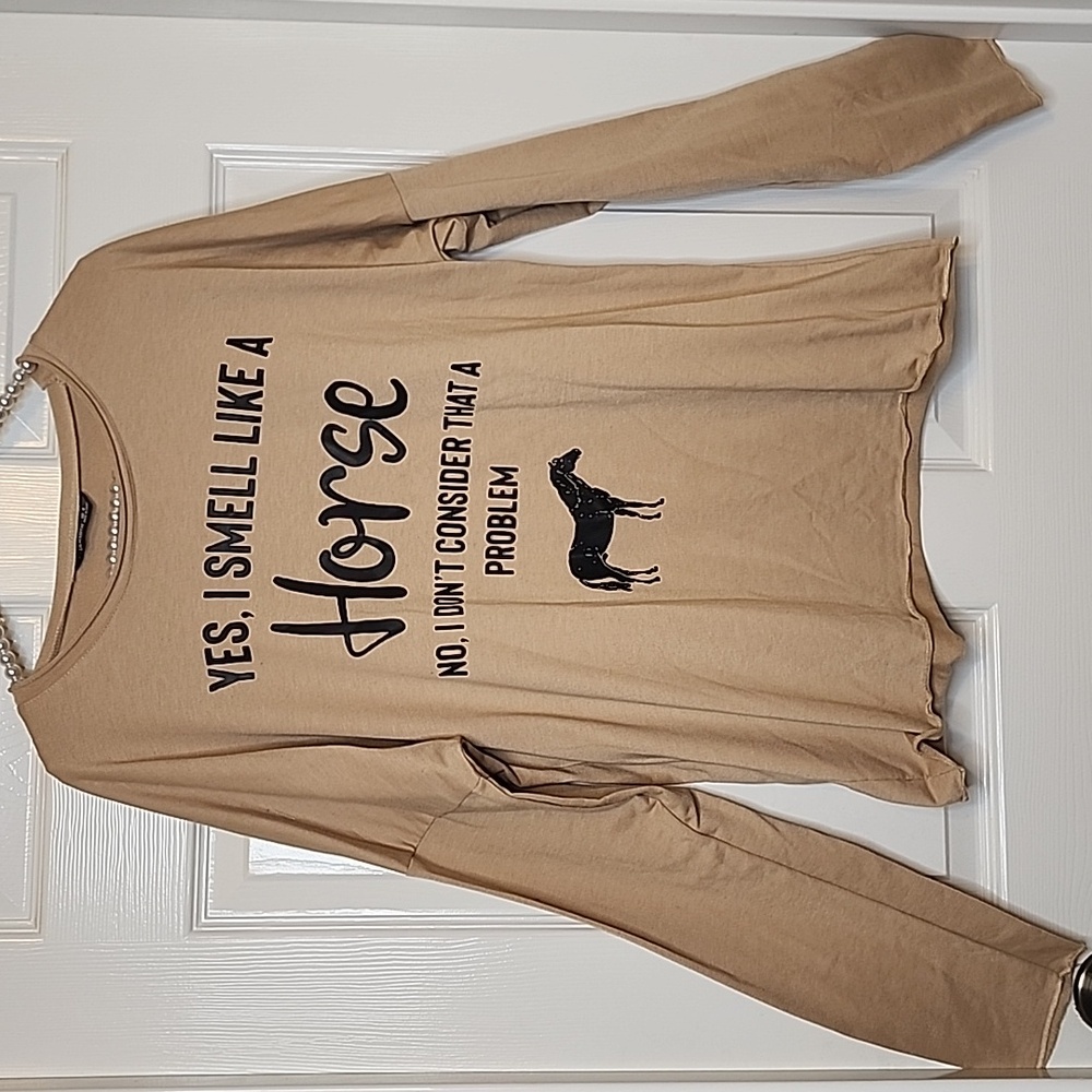 Lilicloth Womens Light Longsleeve Tan Black Graphic Sweatshirt Pullover Top